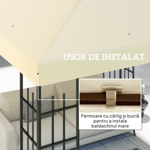 Acoperiș pentru Foișor 3x3 m cu 8 Orificii din Țesătură Oxford 600D Cremă - Img 5
