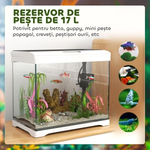 Acvariu 17L – Cu Iluminare LED, Filtru & Pompa de Apa, Alb - Img 5
