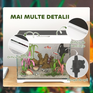 Acvariu 17L – Cu Iluminare LED, Filtru & Pompa de Apa, Alb - Img 7