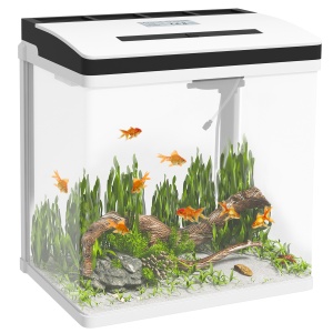 Acvariu de 28L cu Iluminare LED, Orificii de Ventilație și Pompă Silențioasă, 38x26x38 cm, Alb - Img 1