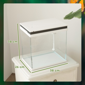 Acvariu de Sticlă pentru Pești cu Iluminare LED, Filtru și Pompă de Apă, 38x26x38 cm, Alb - Img 3