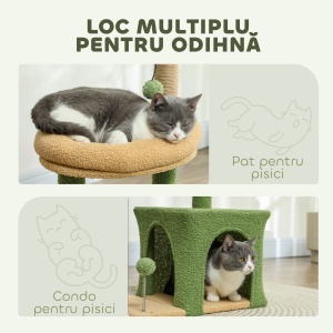 Ansamblu de Joacă pentru Pisici cu Căsuță, 2 Jucării cu Bilă și Pat Verde și Maro - Img 5