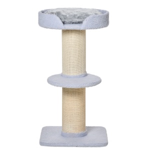 Ansamblu de joaca pentru pisici cu culcus, perna si tapiterie din plus, stalp din franghie de sisal, 45x45x91cm, albastru deschis - Img 8