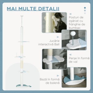 Ansamblu de Joacă Reglabil pentru Pisici 225-255 cm Alb - Img 6