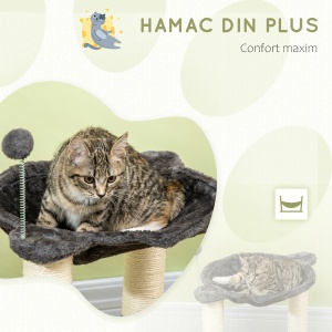 Ansamblu de pisici , turn pentru pisici cu 2 straturi pentru pisici de interior cu stalp de zgariat din sisal, pat pentru pisoi de plus, bila, 53,55x53,5x66 cm - Img 5