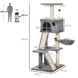 Ansamblu pentru pisici accesorizat cu culcus Patut suspendat si 2 Scarite din Plus Gri - Img 3