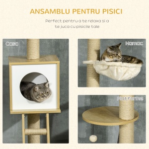 Ansamblu pentru pisici din PAL reglabil in inaltime cu stalp de zgariat pentru pisici, hamac pentru pisici si minge de joaca, 40x40x225-285cm - Img 4