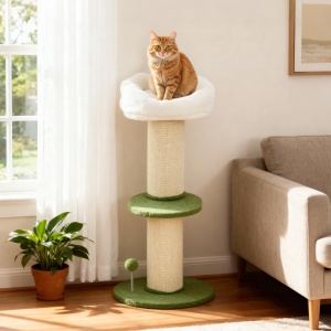 Ansamblu pentru Pisici, din Sisal și Pat în Formă de Floare Verde, 92cm - Img 2