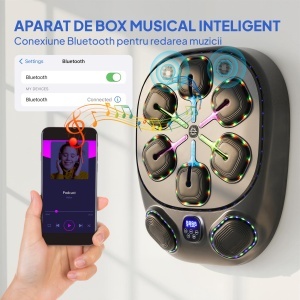 Aparat de Box Muzical Montat pe Perete cu 9 Moduri, Lumini LED și Conexiune Bluetooth, 61x48x11 cm, Negru - Img 5