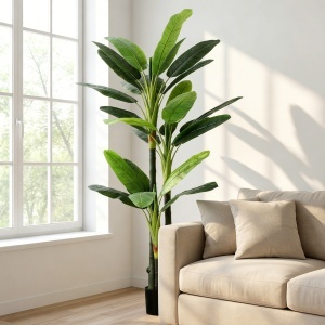 Arbore Artificial de Banan 180 cm cu Ghiveci, Plantă Falsă cu 18 Frunze pentru Decor Interior sau Birou, Verde - Img 2