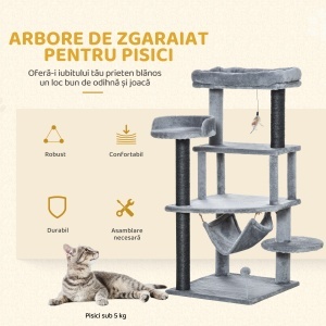 Arbore Răzuitoare pentru Pisici 48x48x107 cm Turn pentru Pisici cu Cavernă de Fetru Demontabilă Hamacă Paturi Platforme Gri - Img 6