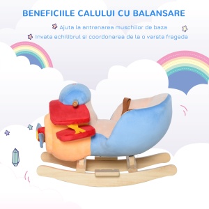 Avion Balansoar din Plus Moale Captusit si Lemn Masiv cu Centura de Siguranta - Img 5