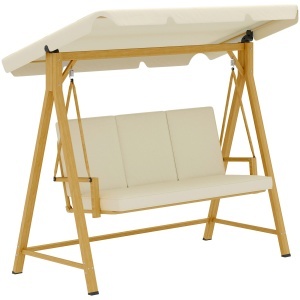 Balansoar de Grădină 3 Locuri cu Acoperiș și Perne 195x120x170cm Bej - Img 1