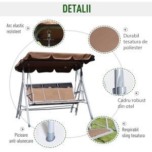 Balansoar de Gradina 3 Locuri Schelet in Metal Maro 171x108x154cm - Img 5