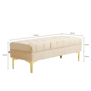 Bancă cu Husă Capitonată, Bancă Tapițată din Catifea cu Picioare Metalice, 118x45x42 cm, Bej - Img 3