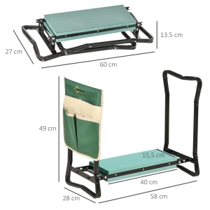 Bancă de grădină 2 în 1 cu protecție pentru genunchi, pernuțe din spumă EVA și geantă pentru depozitare, 58x28x49 cm, Verde - Img 3