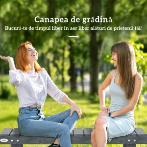 Bancă de Grădină cu 2 Locuri, Bancă de Exterior cu Șipci din Lemn de Molid, Stil Country, Perfectă pentru Terasă, Patio sau Curte, Greutate maximă 250 kg, 110x38x35 cm, Gri - Img 4