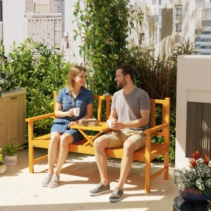 Bancă de Grădină pentru 2-3 Persoane din Lemn de Pin, Bancă de Exterior cu Măsuță Rabatabilă și Brațe, pentru Balcon și Terasă, 153x56x91 cm, Maro Deschis - Img 9