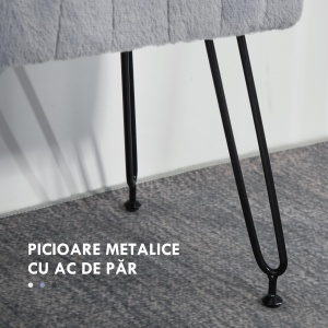 Bancă de Pat Tapițată și Lemn, Bancă de Intrare cu Picioare Metalice, 82x30x47 cm, Gri - Img 5