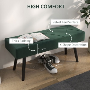 Bancă pentru Capătul Patului, Bancă cu Picioare din Oțel și Țesătură cu Efect de Catifea, 100x36x45 cm, Verde - Img 4