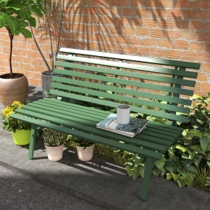 Bancă pentru Grădină, Banca de Exterior pentru Terasă cu Șezut și Spătar cu Lamele, 123x67x79 cm, Verde - Img 2