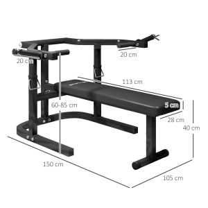 Bancă pentru Ridicat Greutăți Reglabilă pe Înălțime, Bancă Plată Multifuncțională, 150x150x60-85 cm, Negru - Img 3