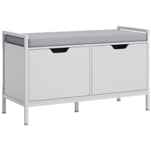 Banchetă Dulap pentru Pantofi cu 2 Compartimente și Pernă, Dulap Pantofi pentru Hol, 84x35x50 cm, Alb