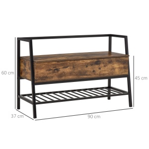 Bancuta Suport de pantofi din Lemn cu Economisire de Spatiu Stil Industrial 90x37x60cm - Img 3