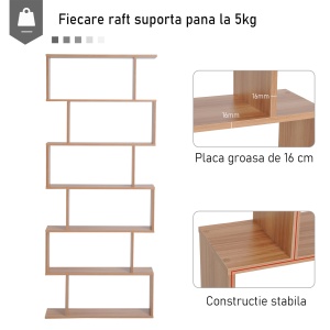 biblioteca cu 6 rafturi, design modern, 80x23x192cm - Img 4