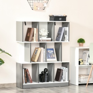 Bibliotecă cu 8 Rafturi pentru Sufragerie și Dormitor, din Lemn, 100x24x124 cm, Gri Închis - Img 2