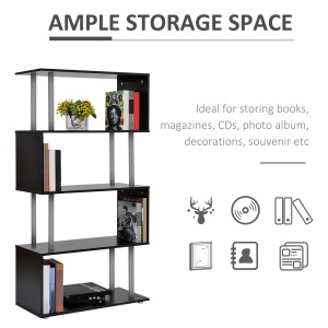 Bibliotecă cu Design Modern 4 Rafturi, Neagră, 80x30x145cm - Img 6