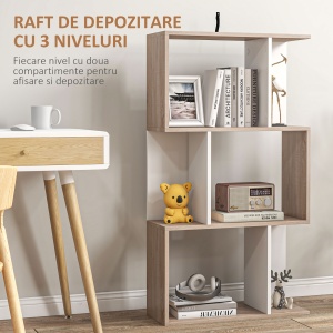 Biblioteca de Perete – 3 Rafturi, Lemn Natural - Img 4