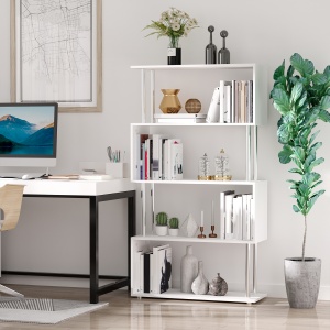 biblioteca moderna, 4 rafturi, 80x30x145cm alb - Img 2