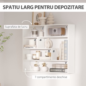 Biblioteca moderna de perete cu 4 niveluri , raft din lemn care economiseste spatiu pentru living si birou, 94x19,5x80cm, alb - Img 6