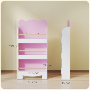 Bibliotecă pentru Copii 3 Rafturi în Formă de Ursuleț 55x15x110 cm, Roz - Img 3