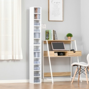 Bibliotecă Raft pentru CD, Set din 2 Piese cu 12 Rafturi din Lemn, 21x19,2x88,3 cm, Alb - Img 2