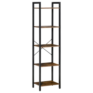 Bibliotecă stil industrial cu 5 rafturi din lemn și oțel, 40x30x154cm - Maro rustic - Img 1