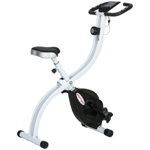 Bicicletă Fitness Pliabilă Magnetică cu 8 Niveluri de Rezistență, Ecran LCD, Șa Reglabilă, Suport pentru Tabletă, Roți, Senzor de Puls, din Oțel, Negru - Img 1