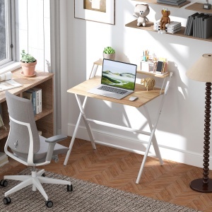 Birou Compact Pliabil cu Suport Monitor, 81,5x62x86,5 cm, Lemn - Img 2