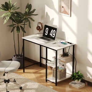 Birou Computer – Alb/Negru cu Rafturi Reversibile & USB Integrat - Img 2