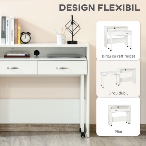 Birou Dublu Separabil cu Role – Alb - Img 4