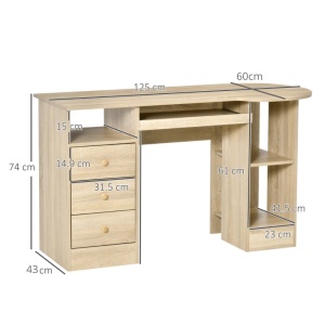 Birou PC pentru Birou cu Rafturi, Sertare si Polita Superioara din Lemn, 125x60x74 cm - Img 3