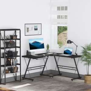 Birou pe Colt Convertibil – Lemn & Otel, Negru Modern - Img 2