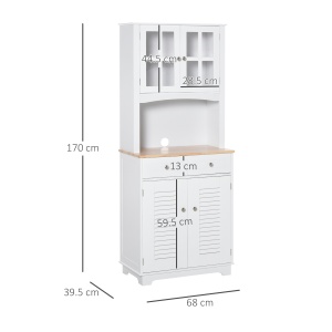 Bufet Bucătărie din Lemn Alb 68×39,5×170 cm, Dulap Spațios cu Rafturi Reglabile, 2 Sertare și Compartimente cu Uși - Img 3