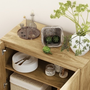 Bufet Bucătărie, Dulap Depozitare cu 2 Nivele și Raft Reglabil, Mobilier Pal Melaminat Lemn Natural, 80×40×78 cm - Img 8