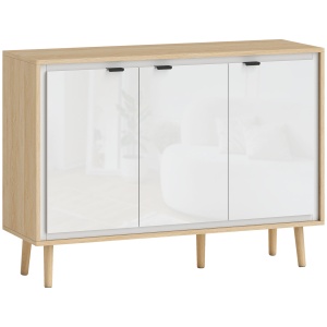 Bufet Modern cu 3 Uși și Raft Reglabil 107x35x77cm Alb și Stejar - Img 1
