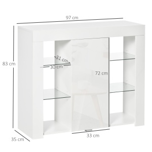 Bufet Modern cu Usa si lumini LED cu Finisaj Lucios si Rafturi din Sticla - Img 3
