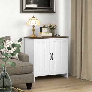 Bufet Modern pentru Bucătărie, Mobilier cu 2 Uși și Raft Reglabil din Lemn, 80x39,7x80 cm, Alb - Img 7