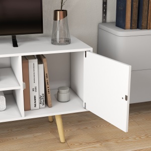 Cabinet TV 55" cu 2 Dulapuri, Uși și 2 Rafturi Deschise, Consolă TV din Lemn și PAL, 120x34x50 cm, Alb - Img 9