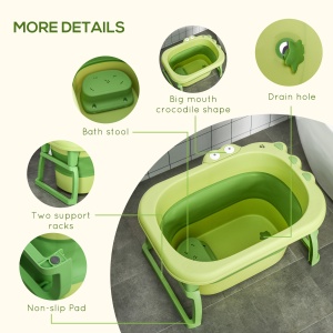 Cadita pentru baita pentru nou-nascuti si copii cu varsta intre 0-6 ani, din plastic antiderapant, verde, 75.3x55.4x43cm - Img 7